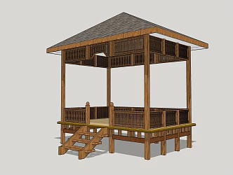New Chinese Style Pavilion Leisure Hall 3d model