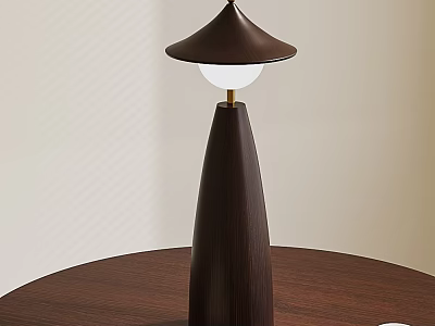 Modern Wooden Table Lamp With Tapered Base And Conical Shade On Round Table 3d model