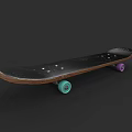 Premium Skateboard Sport Equipment With Black Deck Brown Edge Green And Purple Wheels