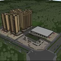 Aerial View of Residential Complex Planning With High Rise Buildings Commercial Area and Green Landscaping