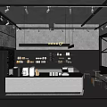 Modern Café Interior Design With Concrete Ceiling Wooden Staircase Bar Counter And Round Tables