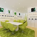 Modern Skincare Store Interior With Green Chairs White Table Bright Lighting And Product Shelves