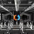 Modern Fitness Gym With Spin Bikes And Tech Inspired Lighting