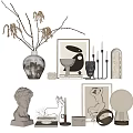 Artistic Decorative Ornament Combination With Vase Branches Framed Art Sculptures Geometric Decor And Candle Holders