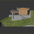Modern Hillside House With Gray Roof Wooden Exterior Pool And Steps On Green Slope
