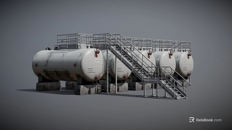 Industrial Equipment Large Storage Tanks With Metal Stairs And Platforms 3d model 