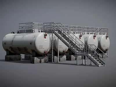Industrial Equipment Large Storage Tanks With Metal Stairs And Platforms 3d model