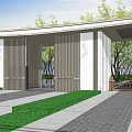 Modern Minimalist Entrance Gate With Column Structure Landscaped Greenery Grass And Paved Path