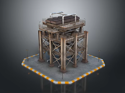 Industrial Metal Platform Structure With Multi Level Frames Equipment And Safety Warning Stripes 3d model