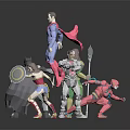 Blue Red Green And Silver Superhero Action Figures With Capes Armor Shields And Weapons
