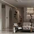 Modern Living Dining Room Interior With Cozy Sofa Coffee Table Pendant Lights And Decorative Ornaments