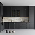 Modern Kitchen Interior Design With Dark Cabinets And Marble Backsplash Countertop