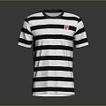Black And White Striped Short Sleeve T-shirt With Red Number 19 On Chest