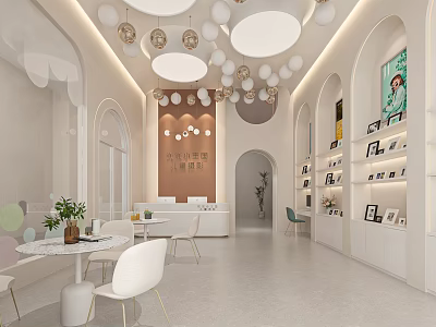 Modern Mall Store Interior With Circular Lights Display Shelves And Furniture 3d model