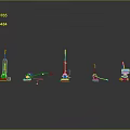 Colorful Mini Computer Models Display With Yellow Green Pink Blue Purple Units On Black Surface