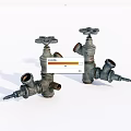 Rusty Vintage Metal Water Faucets With Classic Knob Handles And Old Fashioned Design