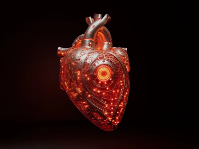 Artistic Mechanical Heart Decorative Ornament Set With Red Glowing Elements And Metallic Structure 3d model