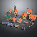 Cartoon Scene With Colorful Houses Tower Trees Road And Street Lamps
