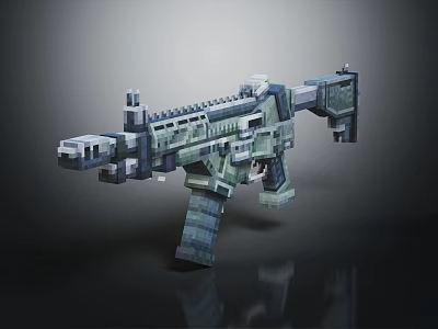 Futuristic Pixel Style Gun Weapon With Detailed Metallic Structure And 3D Gaming Design 3d model