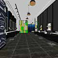 Hair Salon Interior Design With Decorative Walls Mirrors Workstations Pendant Lights And Tiled Floor
