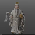 Man With Golden Crown Long White Beard And White Robe Holding Whisk And Golden Container