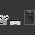 Retro Audio Setup Featuring Wooden Speaker Turntable And Vintage Tape Recorder 3d model