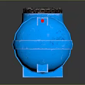 Blue Cylindrical Water Tank With Black Lid And Support Legs Structure
