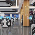 Modern Internet Cafe Interior With Multiple Gaming Computers And Stylish Setup 3d model