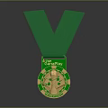 Gold Medal With Green Ribbon Featuring ALP CHINA PLAY Trophy Design And Circular Gold Frame