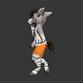 Anthropomorphic Rabbit Character Sculpture in Waving Running Pose With White Shirt Orange Shorts