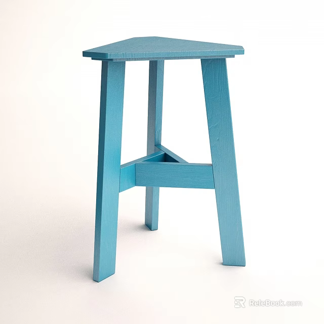 Blue Wooden Bar Stool With Simple Design And Sturdy Stable Legs 3d model 