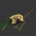 Fierce Fantasy Creature With Grey Skin Black Fur Yellow Eyes And Long Tail Crawling