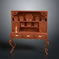 Traditional Wooden Cabinet With Carved Design Plates On Top Three Drawers And Curved Legs