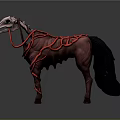 Horse 3D Art With White Skeletal Head Brown Body Black Tail And Red Winding Structures