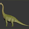 Long Neck Dinosaur Toy Figure In Green Orange With Spiked Back And Gray Background