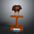 Stuffed Eagle Taxidermy Display On Wooden Stand With Information Label