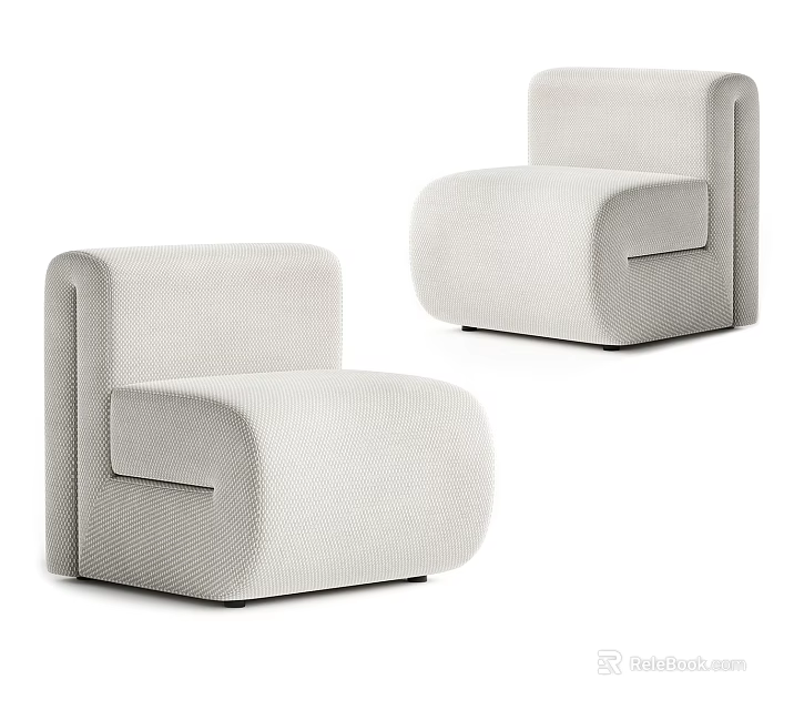 Modern Single Seater Sofa With Light Beige Fabric Upholstery And Rounded Sleek Design 3d model