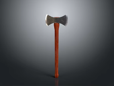 Traditional Metal Headed Axe with Dark Wooden Handle Double Bladed Design for Historical Use 3d model