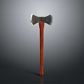 Traditional Metal Headed Axe with Dark Wooden Handle Double Bladed Design for Historical Use