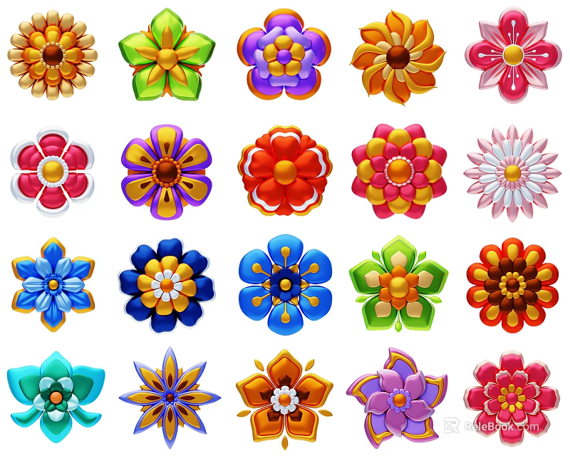 Colorful Floral Art Decoration With Various Style Flowers And Vibrant Petal Designs 3d model 