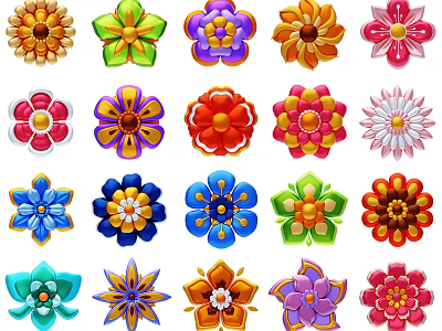 Colorful Floral Art Decoration With Various Style Flowers And Vibrant Petal Designs 3d model