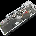 Aerial View Plan of Modern Office Space With Reception Desk Display Area and Green Plants
