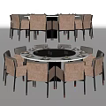 Round Dining Table Set With Upholstered Chairs Marble Top And Place Settings 3d model