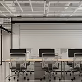 Public Office Space With Open Layout Conference Table Chairs Exposed Pipes And Modern Blinds