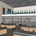 Modern Control Room Interior Design With Workstations Monitoring Screens And Upper Seating