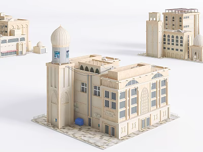 Detailed Architectural Models Featuring Traditional Dome And Modern High Rise Buildings 3d model