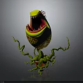 Carnivorous Plant Open Mouth Red Interior Sharp Teeth Green Yellow Spotted Exterior Vines Red Pot