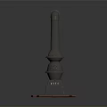 Metal Stove Structure With Tall Chimney And Red Base Stand