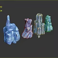 Wood Stone Decorative Pieces In Blue Color With Various Shapes And Reflections On Black Background