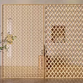 Chinese-style Solid Wood Screen Partition Lattice Entrance Rattan Screen 3d model